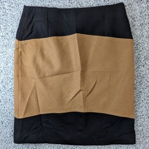 Willi Smith Skirt 8 Black Brown Straight Pencil Wool Blend Color Block Italy